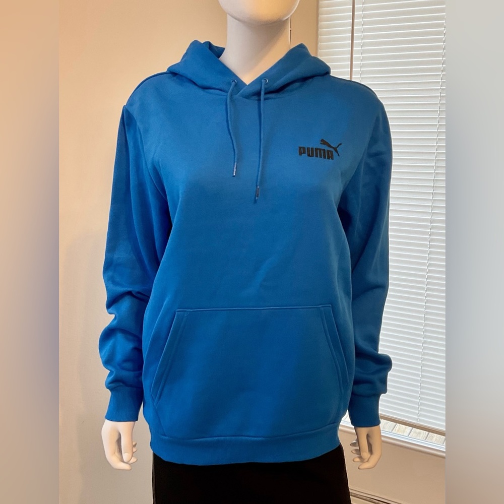 NWT Puma Blue Hoodie Small Black Logo Sz M